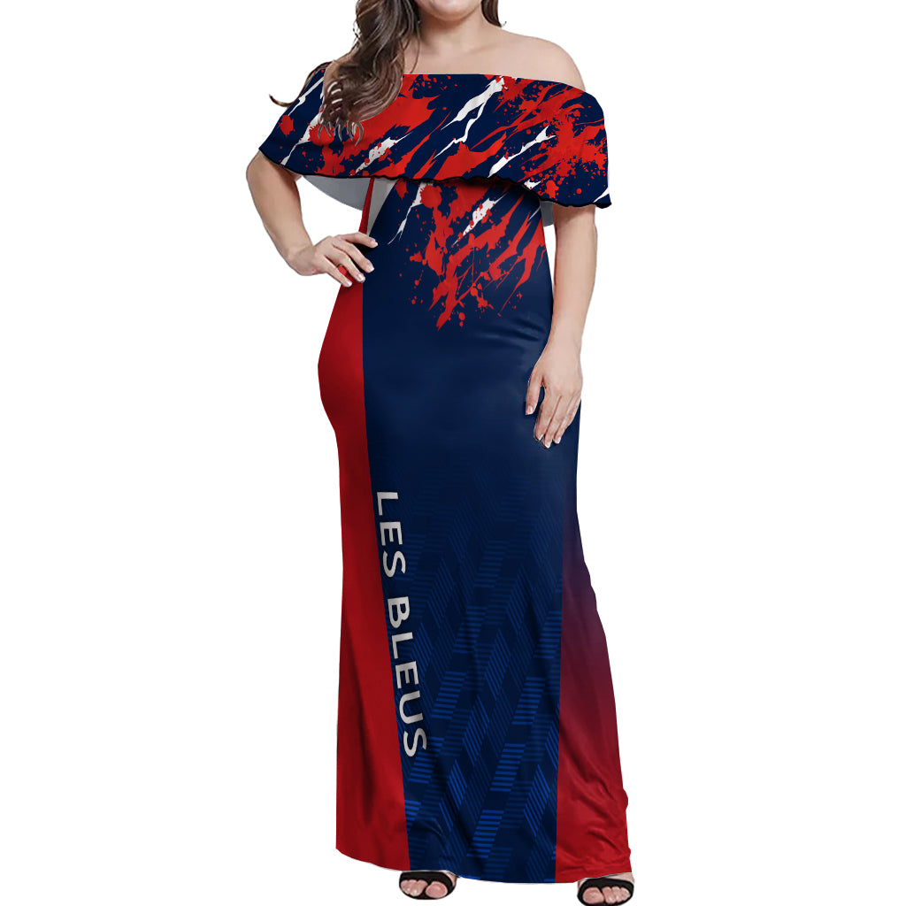 personalised-france-rugby-off-shoulder-maxi-dress-2023-world-cup-allez-les-bleus-grunge-style