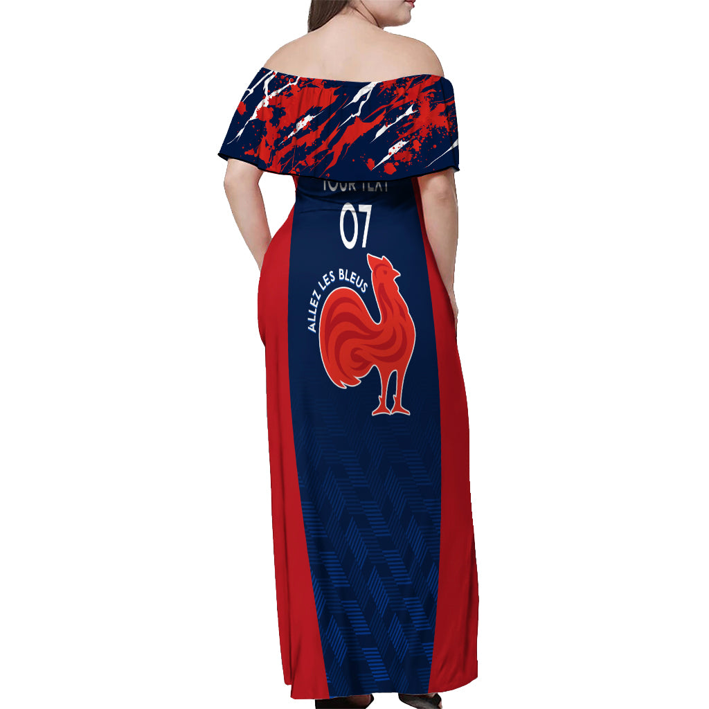 Personalised France Rugby Off Shoulder Maxi Dress 2023 World Cup Allez Les Bleus Grunge Style - Wonder Print Shop