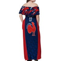 Personalised France Rugby Off Shoulder Maxi Dress 2023 World Cup Allez Les Bleus Grunge Style - Wonder Print Shop