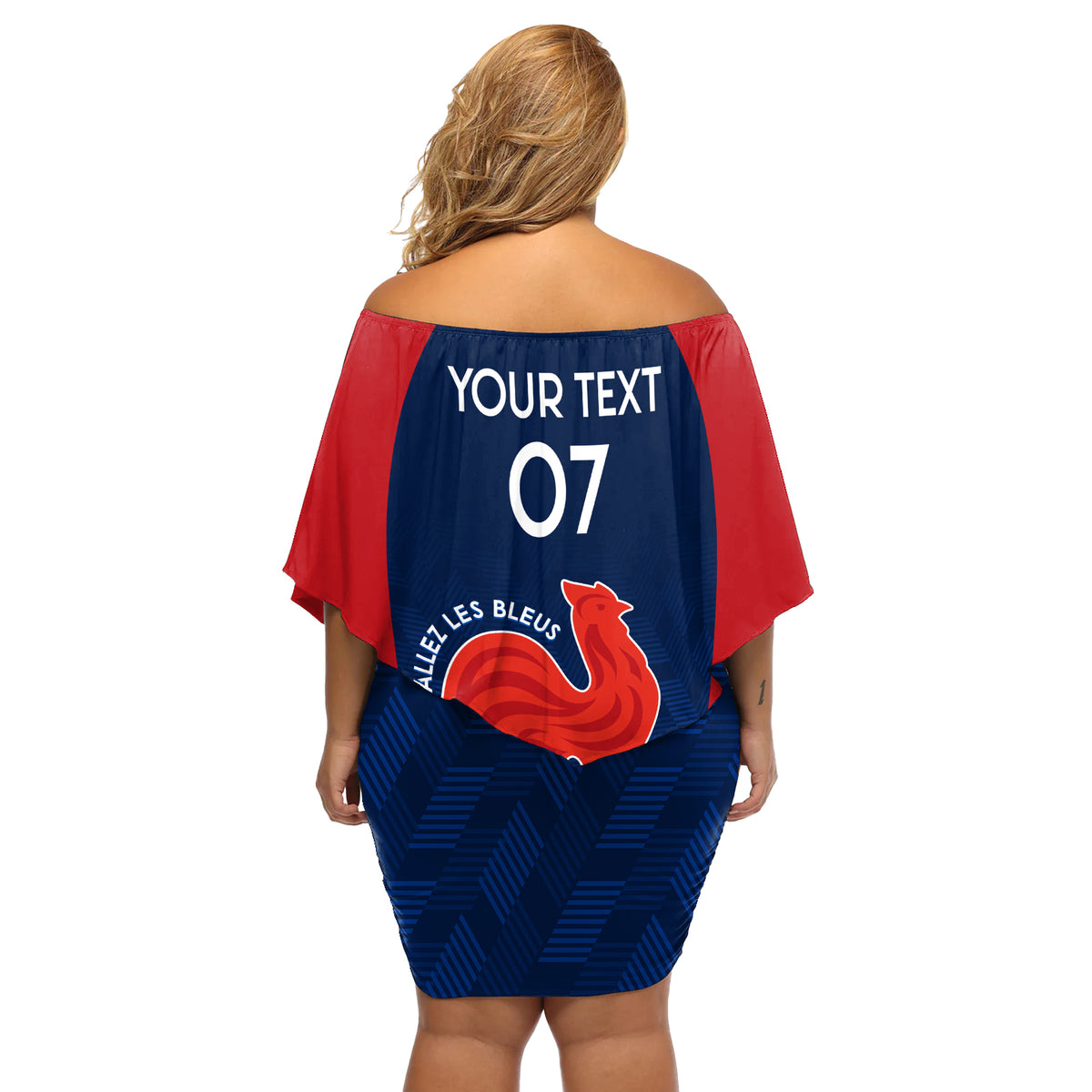 Personalised France Rugby Off Shoulder Short Dress 2023 World Cup Allez Les Bleus Grunge Style - Wonder Print Shop