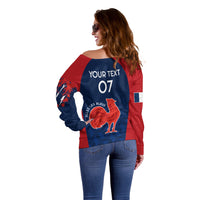 Personalised France Rugby Off Shoulder Sweater 2023 World Cup Allez Les Bleus Grunge Style - Wonder Print Shop