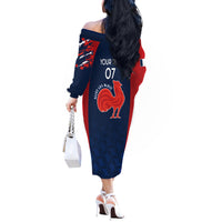 Personalised France Rugby Off The Shoulder Long Sleeve Dress 2023 World Cup Allez Les Bleus Grunge Style - Wonder Print Shop