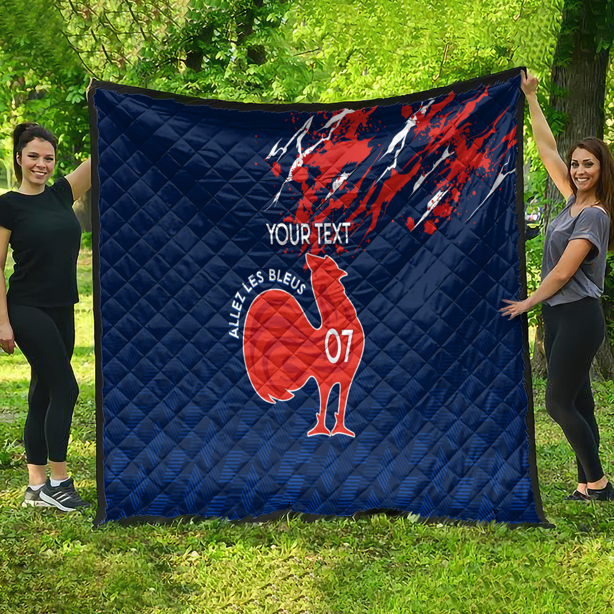 Personalised France Rugby Quilt 2023 World Cup Allez Les Bleus Grunge Style - Wonder Print Shop