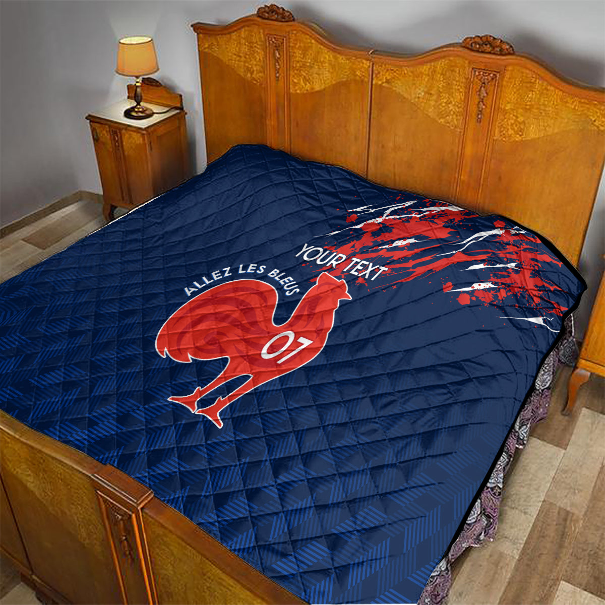 Personalised France Rugby Quilt 2023 World Cup Allez Les Bleus Grunge Style - Wonder Print Shop