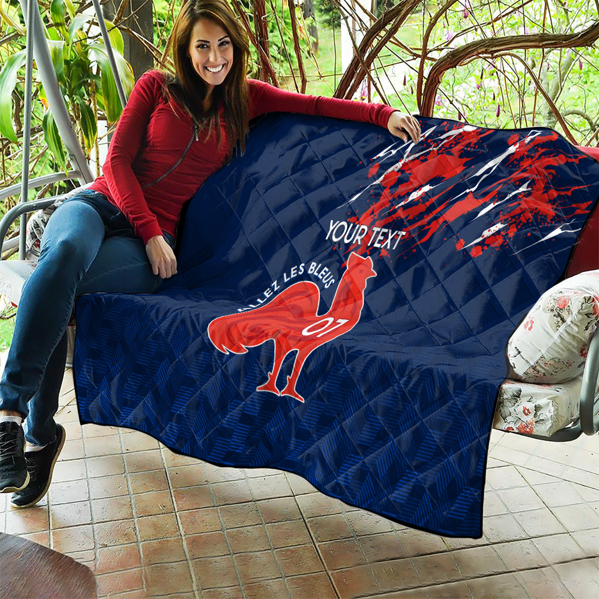 Personalised France Rugby Quilt 2023 World Cup Allez Les Bleus Grunge Style - Wonder Print Shop