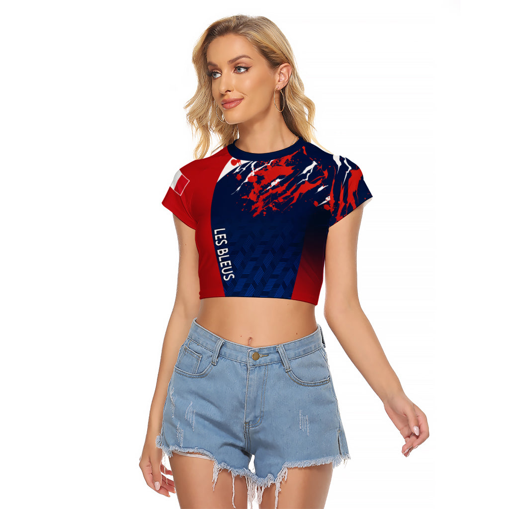 Personalised France Rugby Raglan Cropped T Shirt 2023 World Cup Allez Les Bleus Grunge Style - Wonder Print Shop