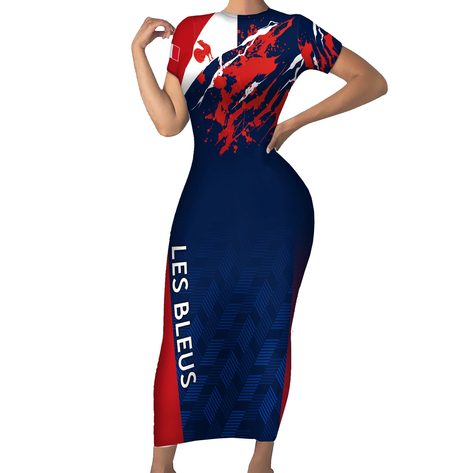 personalised-france-rugby-short-sleeve-bodycon-dress-2023-world-cup-allez-les-bleus-grunge-style
