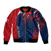 Personalised France Rugby Sleeve Zip Bomber Jacket 2023 World Cup Allez Les Bleus Grunge Style - Wonder Print Shop