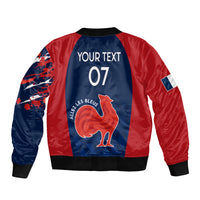 Personalised France Rugby Sleeve Zip Bomber Jacket 2023 World Cup Allez Les Bleus Grunge Style - Wonder Print Shop