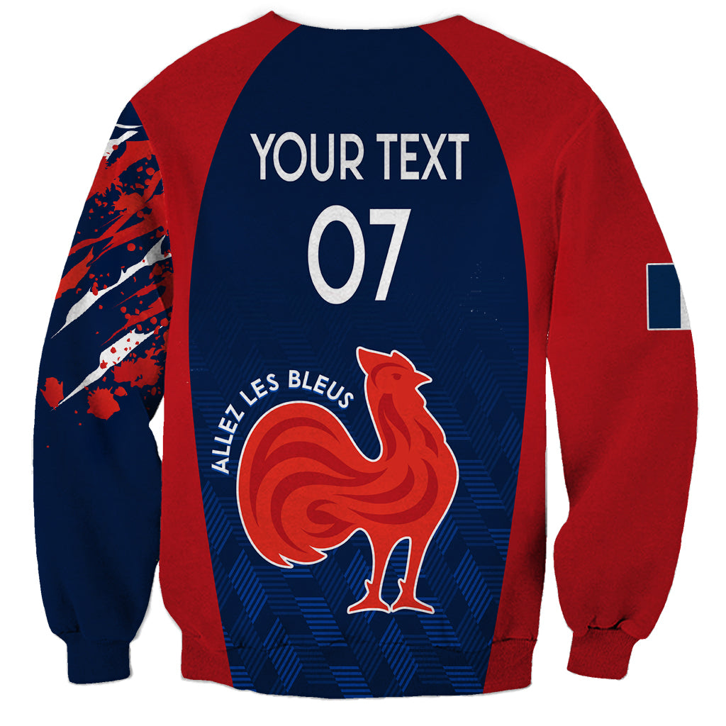Personalised France Rugby Sweatshirt 2023 World Cup Allez Les Bleus Grunge Style - Wonder Print Shop