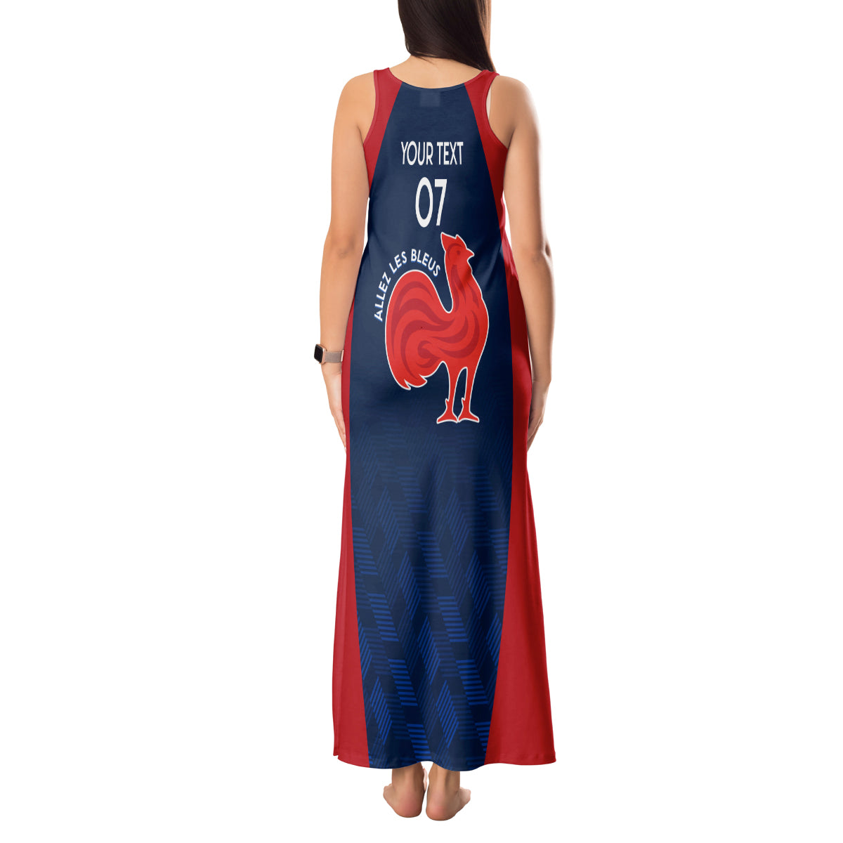 Personalised France Rugby Tank Maxi Dress 2023 World Cup Allez Les Bleus Grunge Style - Wonder Print Shop