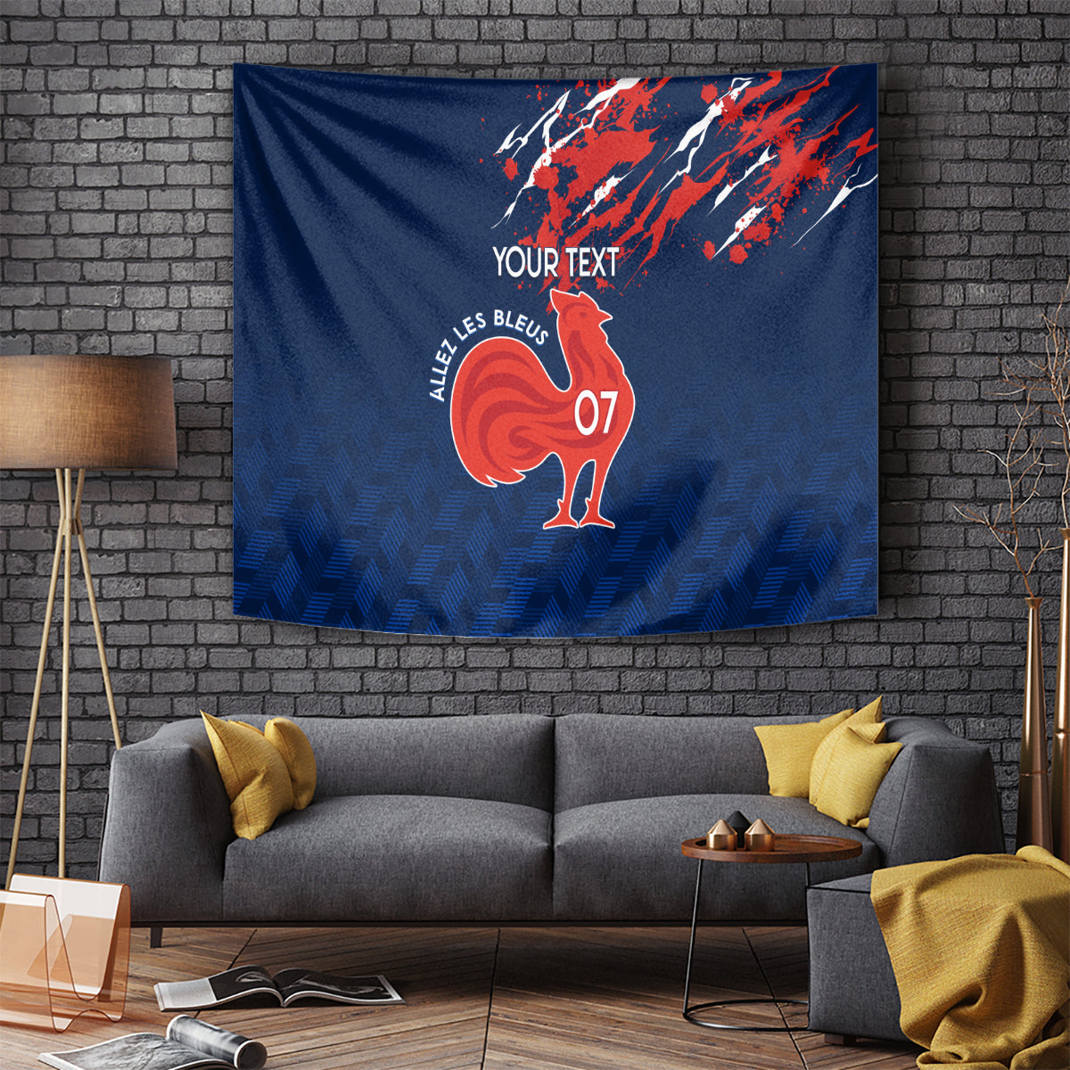 Personalised France Rugby Tapestry 2023 World Cup Allez Les Bleus Grunge Style - Wonder Print Shop