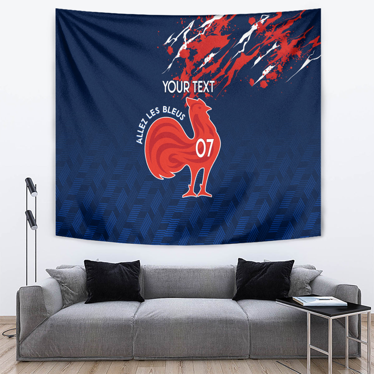 Personalised France Rugby Tapestry 2023 World Cup Allez Les Bleus Grunge Style - Wonder Print Shop