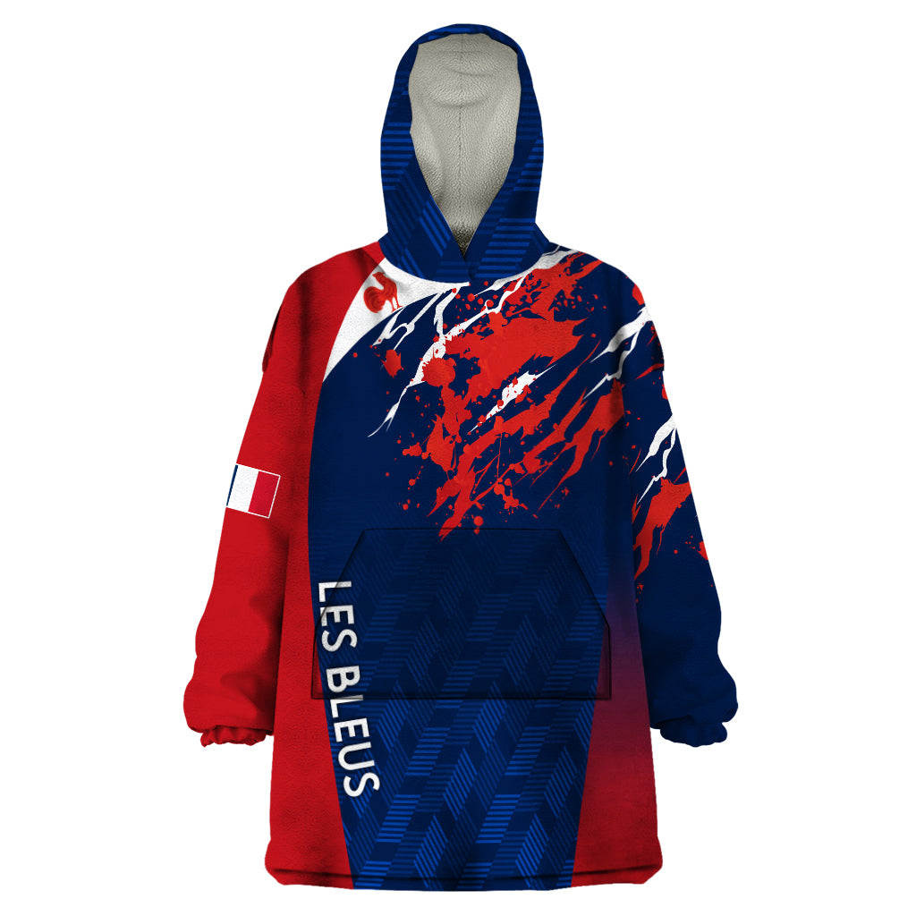 Personalised France Rugby Wearable Blanket Hoodie 2023 World Cup Allez Les Bleus Grunge Style - Wonder Print Shop