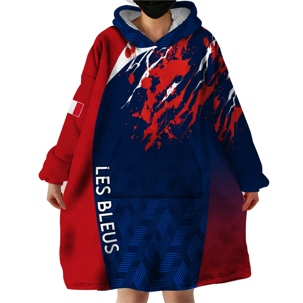 Personalised France Rugby Wearable Blanket Hoodie 2023 World Cup Allez Les Bleus Grunge Style - Wonder Print Shop