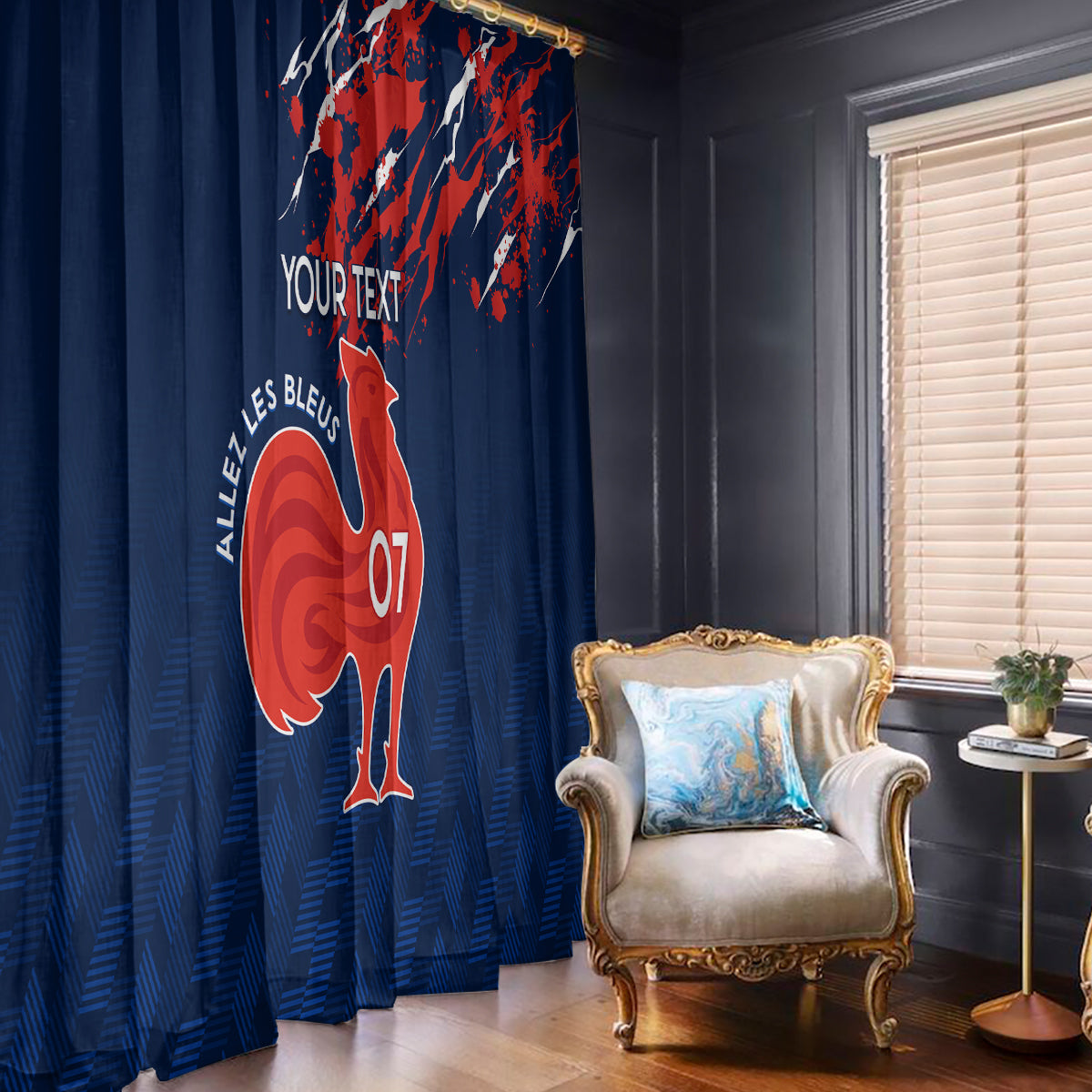 Personalised France Rugby Window Curtain 2023 World Cup Allez Les Bleus Grunge Style - Wonder Print Shop