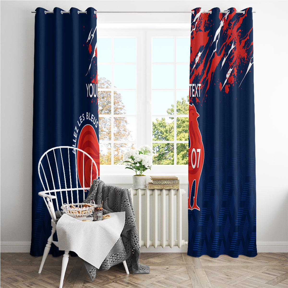 Personalised France Rugby Window Curtain 2023 World Cup Allez Les Bleus Grunge Style - Wonder Print Shop