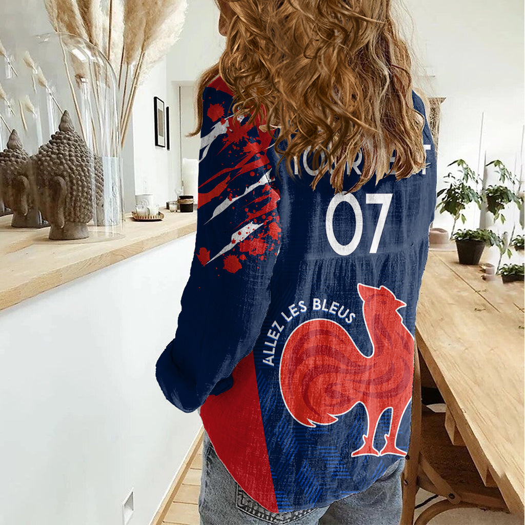 Personalised France Rugby Women Casual Shirt 2023 World Cup Allez Les Bleus Grunge Style - Wonder Print Shop