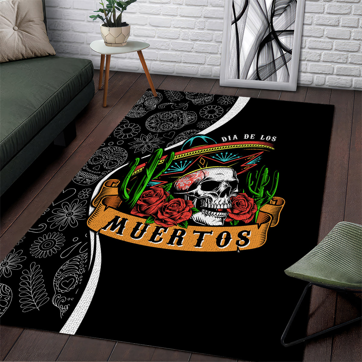 Mexico Day Of The Dead Area Rug Sombrero Sugar Skull With Roses LT7 - Wonder Print Shop