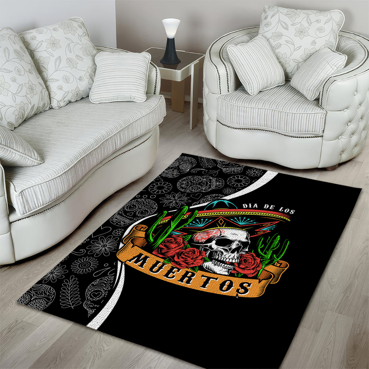 Mexico Day Of The Dead Area Rug Sombrero Sugar Skull With Roses LT7 - Wonder Print Shop
