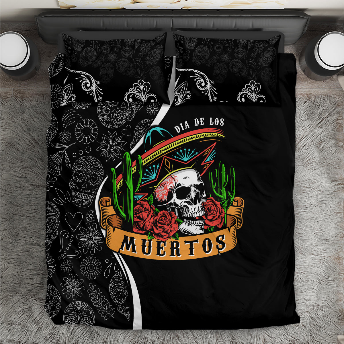 Mexico Day Of The Dead Bedding Set Sombrero Sugar Skull With Roses LT7 - Wonder Print Shop