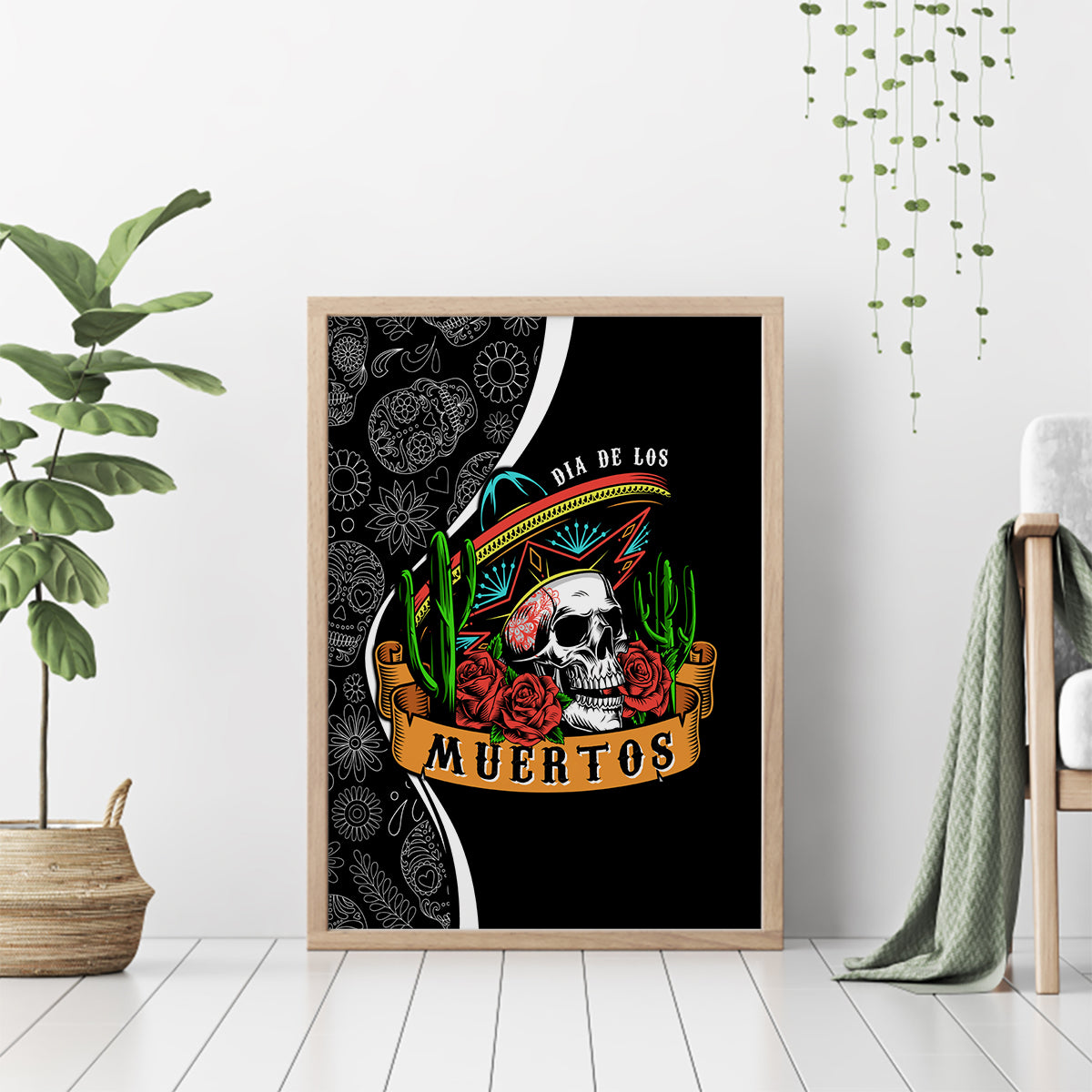 Mexico Day Of The Dead Canvas Wall Art Sombrero Sugar Skull With Roses LT7 - Wonder Print Shop