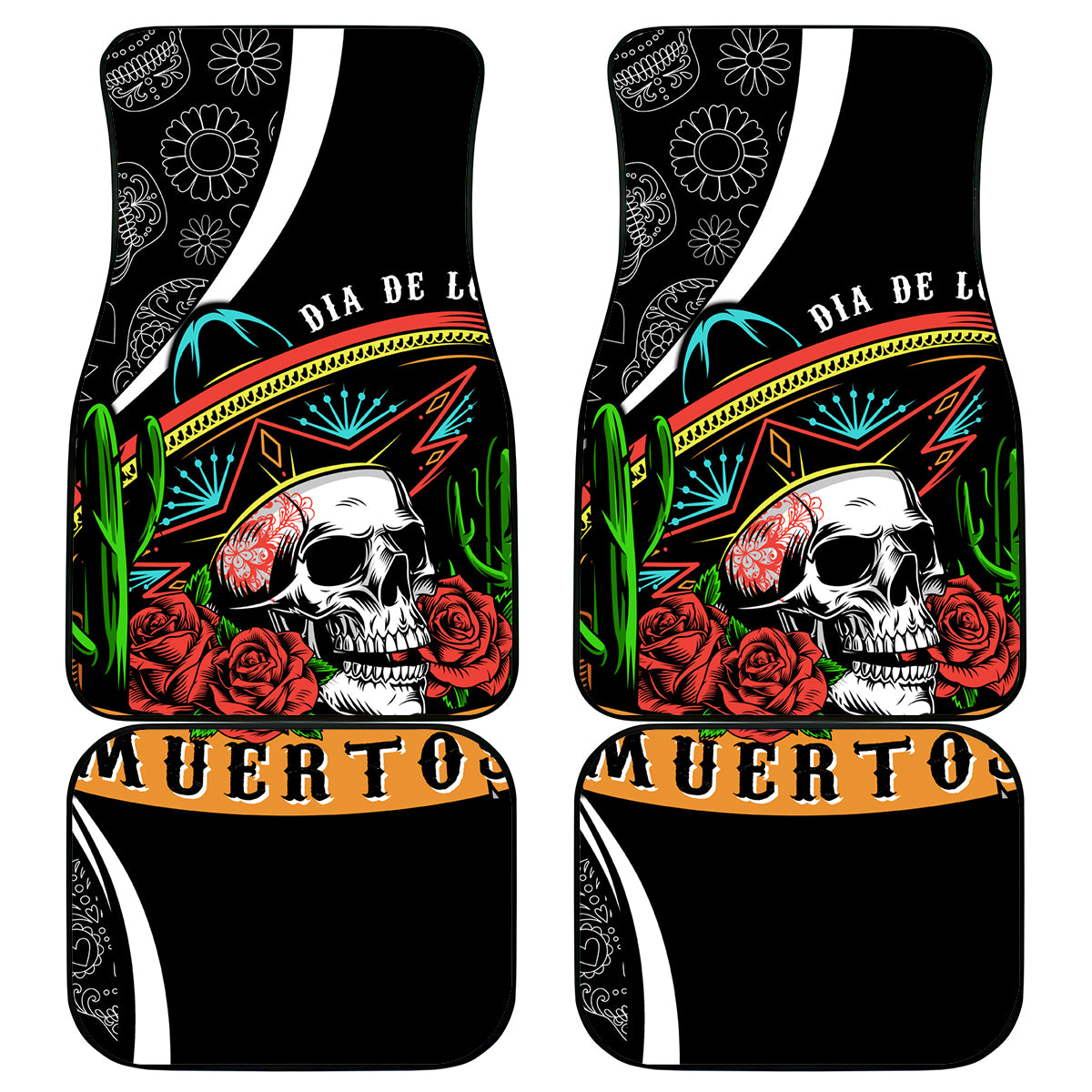 Mexico Day Of The Dead Car Mats Sombrero Sugar Skull With Roses LT7 - Wonder Print Shop
