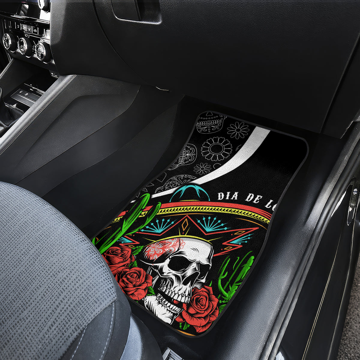 Mexico Day Of The Dead Car Mats Sombrero Sugar Skull With Roses LT7 - Wonder Print Shop