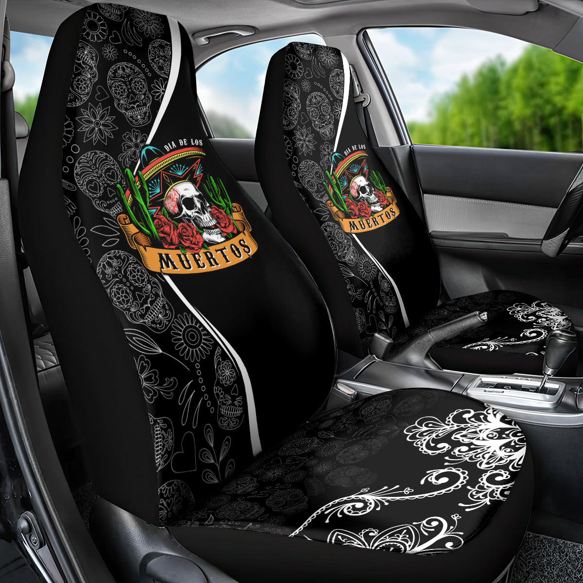 Mexico Day Of The Dead Car Seat Cover Sombrero Sugar Skull With Roses LT7 - Wonder Print Shop