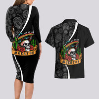 Mexico Day Of The Dead Couples Matching Long Sleeve Bodycon Dress and Hawaiian Shirt Sombrero Sugar Skull With Roses LT7 - Wonder Print Shop