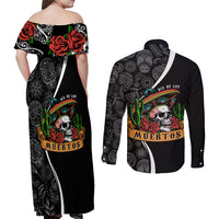 Mexico Day Of The Dead Couples Matching Off Shoulder Maxi Dress and Long Sleeve Button Shirts Sombrero Sugar Skull With Roses LT7 - Wonder Print Shop