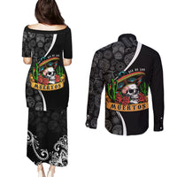 Mexico Day Of The Dead Couples Matching Puletasi Dress and Long Sleeve Button Shirts Sombrero Sugar Skull With Roses LT7 - Wonder Print Shop