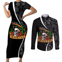 Mexico Day Of The Dead Couples Matching Short Sleeve Bodycon Dress and Long Sleeve Button Shirts Sombrero Sugar Skull With Roses LT7 - Wonder Print Shop