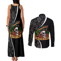 Mexico Day Of The Dead Couples Matching Tank Maxi Dress and Long Sleeve Button Shirts Sombrero Sugar Skull With Roses LT7 - Wonder Print Shop