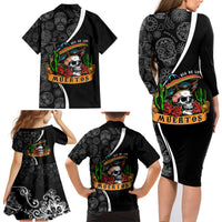 Mexico Day Of The Dead Family Matching Long Sleeve Bodycon Dress and Hawaiian Shirt Sombrero Sugar Skull With Roses LT7 - Wonder Print Shop