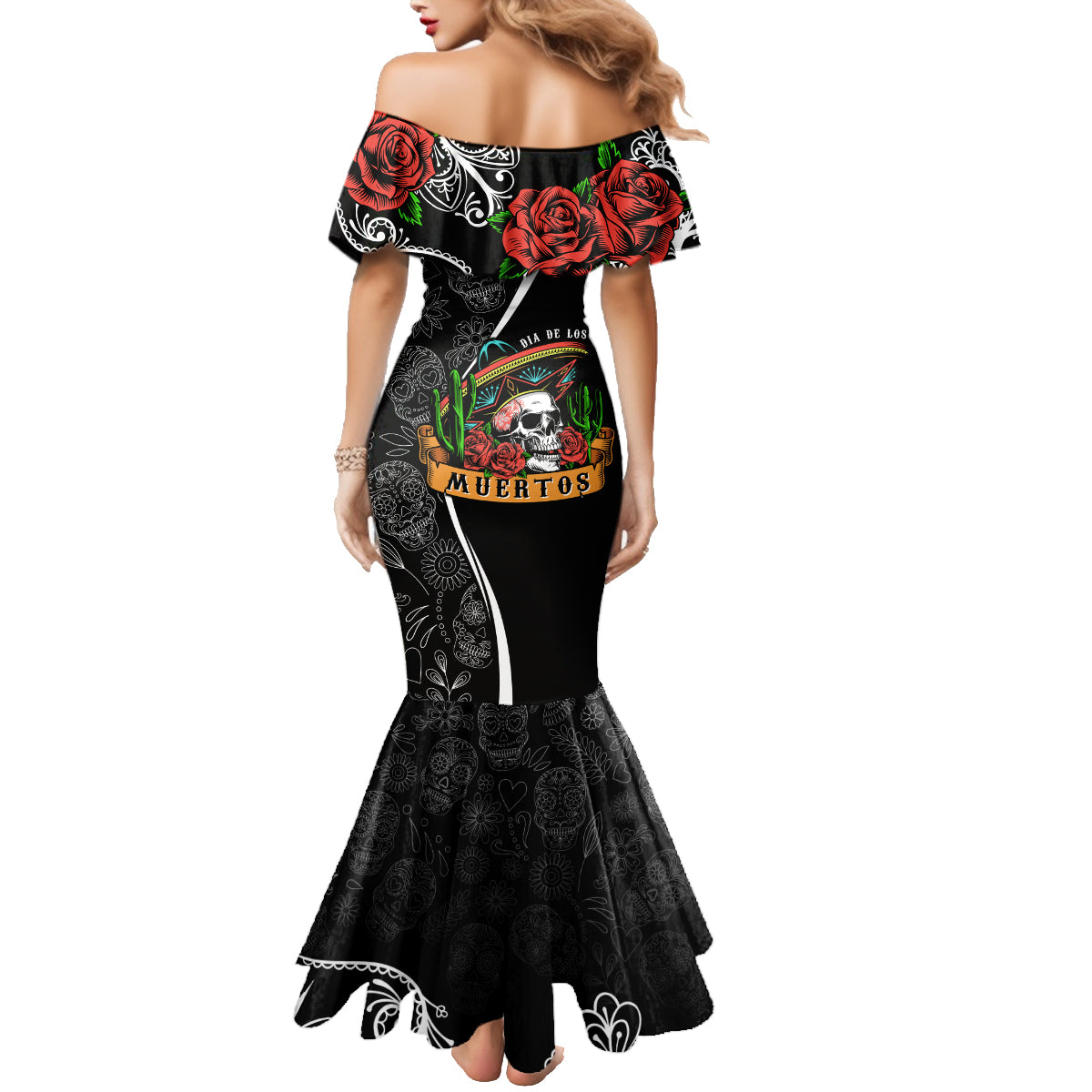 Mexico Day Of The Dead Family Matching Mermaid Dress and Hawaiian Shirt Sombrero Sugar Skull With Roses LT7 - Wonder Print Shop