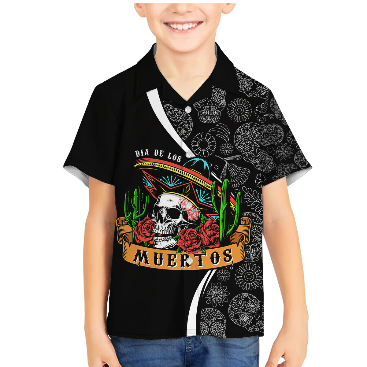 Mexico Day Of The Dead Family Matching Mermaid Dress and Hawaiian Shirt Sombrero Sugar Skull With Roses LT7 - Wonder Print Shop