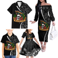 Mexico Day Of The Dead Family Matching Off Shoulder Long Sleeve Dress and Hawaiian Shirt Sombrero Sugar Skull With Roses - Wonder Print Shop