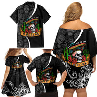 Mexico Day Of The Dead Family Matching Off Shoulder Short Dress and Hawaiian Shirt Sombrero Sugar Skull With Roses LT7 - Wonder Print Shop