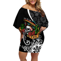 Mexico Day Of The Dead Family Matching Off Shoulder Short Dress and Hawaiian Shirt Sombrero Sugar Skull With Roses LT7 - Wonder Print Shop