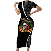 Mexico Day Of The Dead Family Matching Short Sleeve Bodycon Dress and Hawaiian Shirt Sombrero Sugar Skull With Roses - Wonder Print Shop