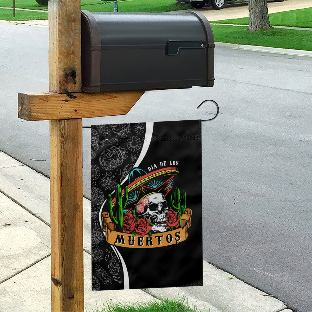 Mexico Day Of The Dead Garden Flag Sombrero Sugar Skull With Roses - Wonder Print Shop