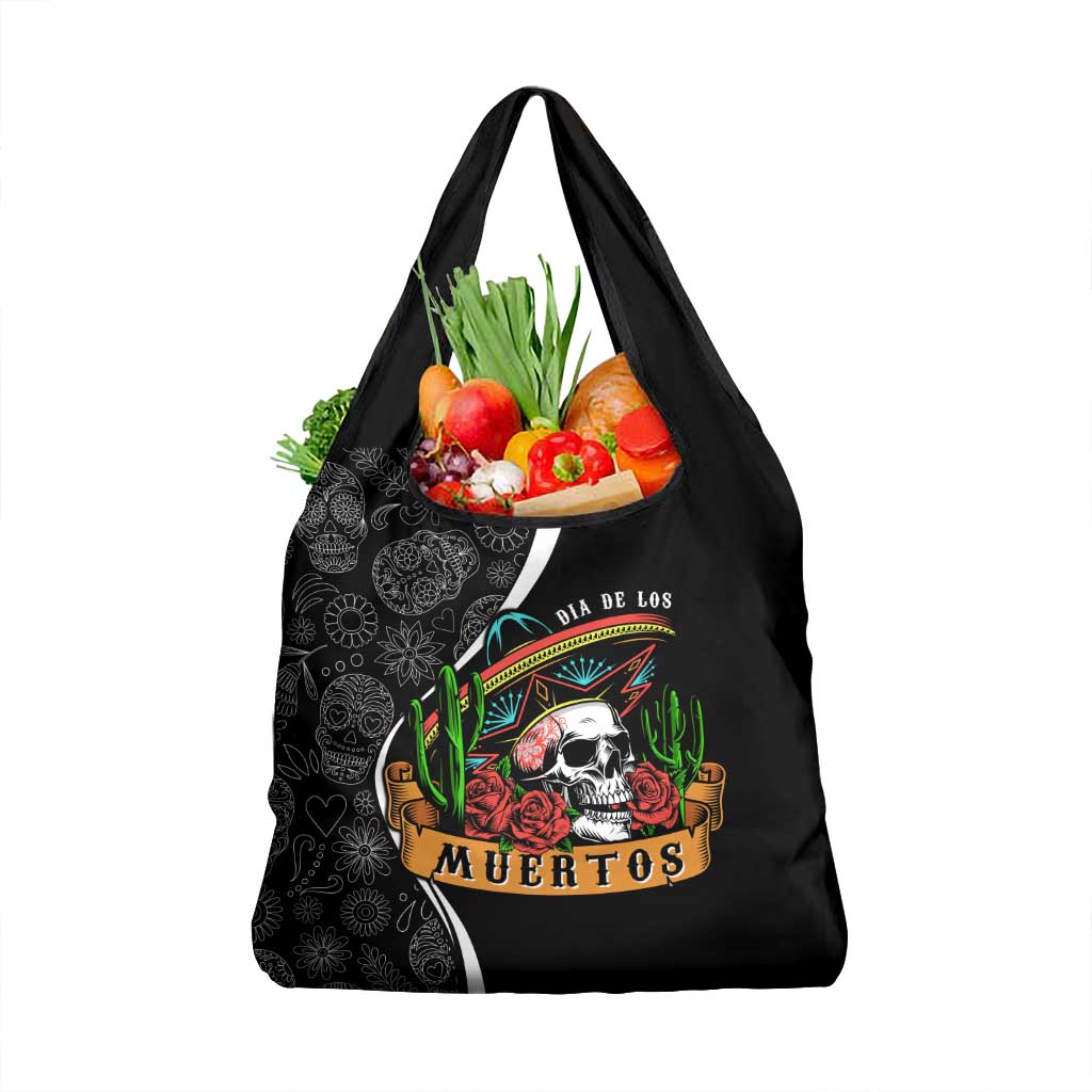 Mexico Day Of The Dead Grocery Bag Sombrero Sugar Skull With Roses