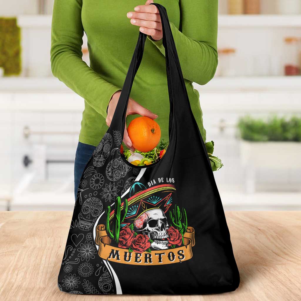 Mexico Day Of The Dead Grocery Bag Sombrero Sugar Skull With Roses