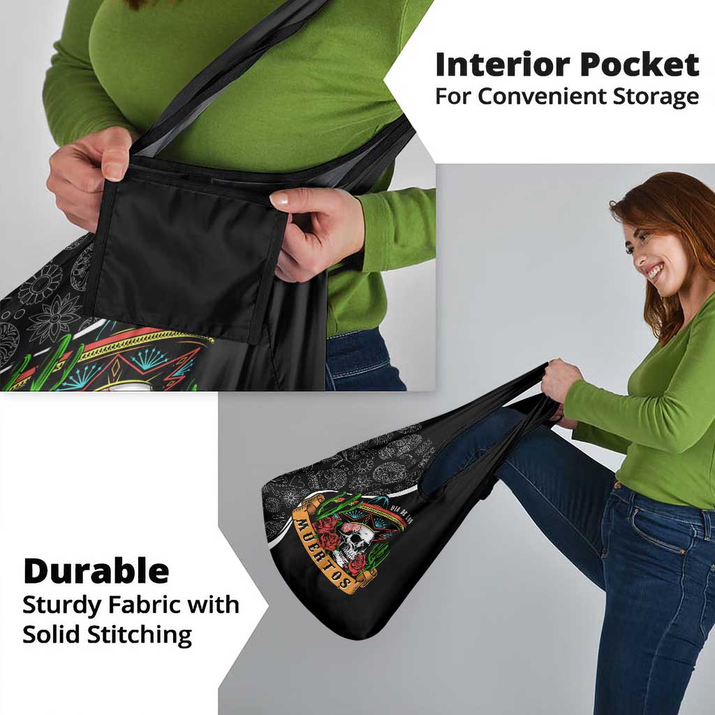 Mexico Day Of The Dead Grocery Bag Sombrero Sugar Skull With Roses