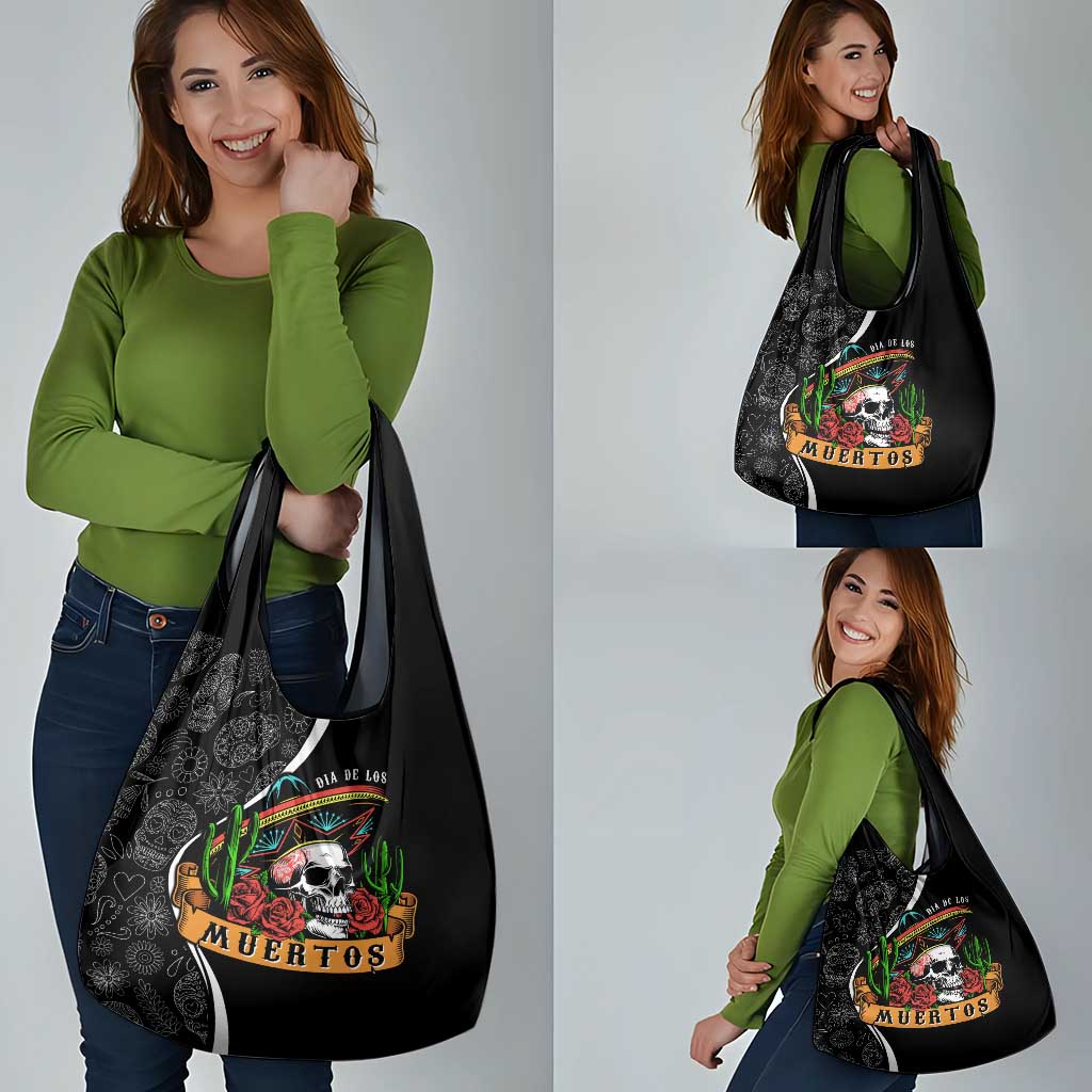 Mexico Day Of The Dead Grocery Bag Sombrero Sugar Skull With Roses