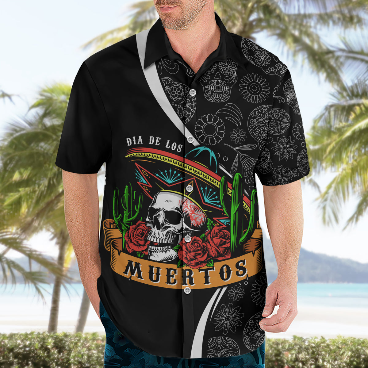 Mexico Day Of The Dead Hawaiian Shirt Sombrero Sugar Skull With Roses - Wonder Print Shop