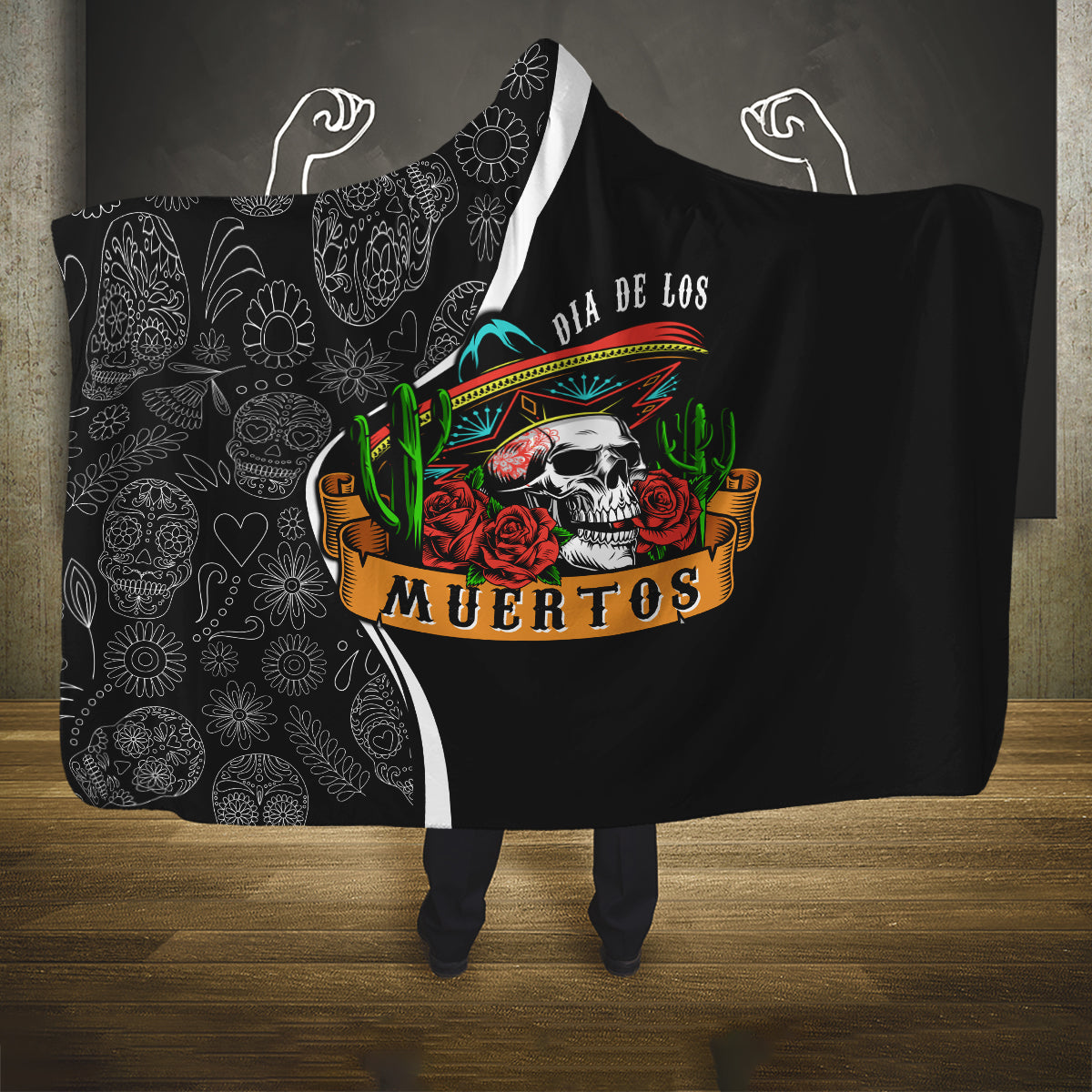 mexico-day-of-the-dead-hooded-blanket-sombrero-sugar-skull-with-roses