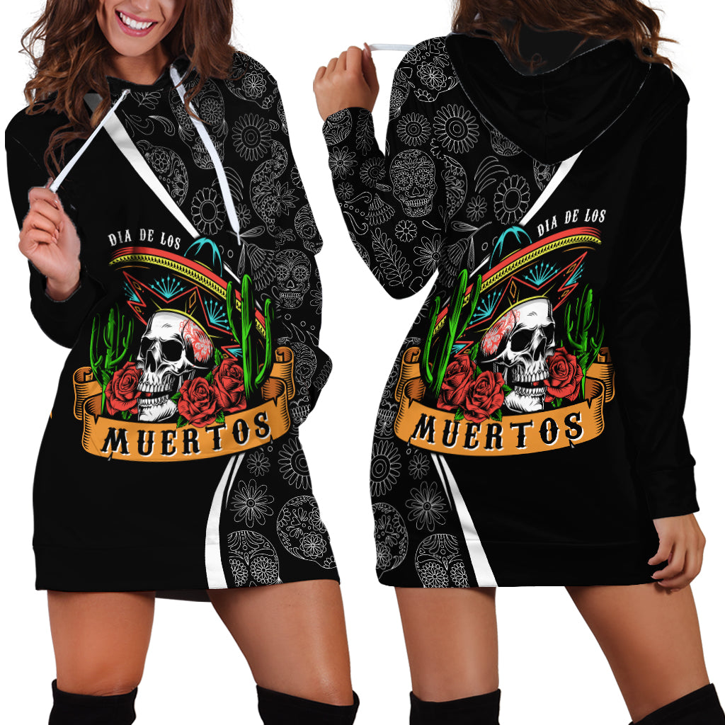 Mexico Day Of The Dead Hoodie Dress Sombrero Sugar Skull With Roses - Wonder Print Shop