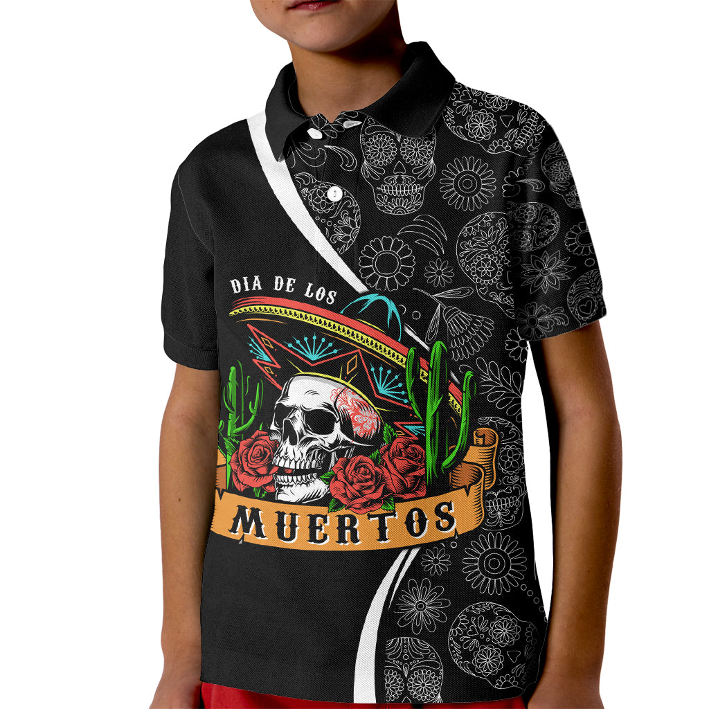 Mexico Day Of The Dead Kid Polo Shirt Sombrero Sugar Skull With Roses - Wonder Print Shop